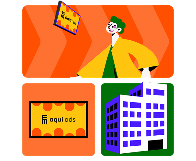 Ilustração de espaços publicitários em elevadores e edifícios