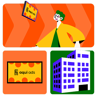 Ilustração de espaços publicitários em elevadores e edifícios